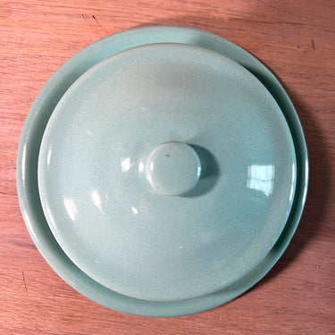 Butter dish - round model - made entirely of green enamel