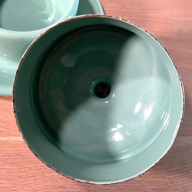 Butter dish - round model - made entirely of green enamel
