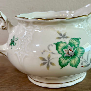 Melkkan - Mosa (5 bogen = circa jaren 1940-1950) - décor met bloemen uitgevoerd in groen met grijze kleur