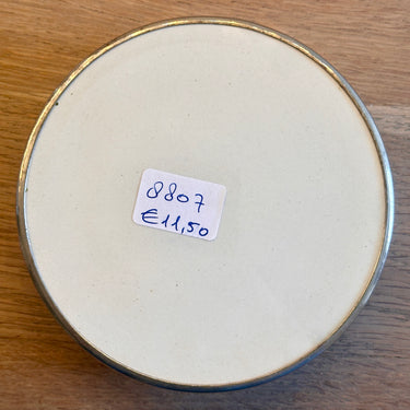 Onderzetter - voor glas of fles - ongemerkt - opstaande rand in chroom - aardewerk plateau met geometrisch décor