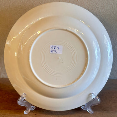 Dinerbord / Eetbord - waarschijnlijk Granit (Hongarije, driehoekig merkje) - uitgevoerd met een pastel roze, bredere, rand