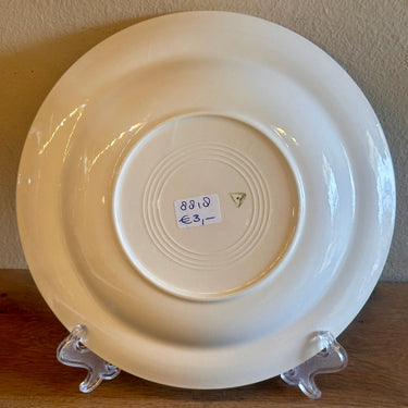 Diep bord / Soepbord / Pastabord - waarschijnlijk Granit (Hongarije, driehoekig merkje) - uitgevoerd met een pastel roze, bredere, rand