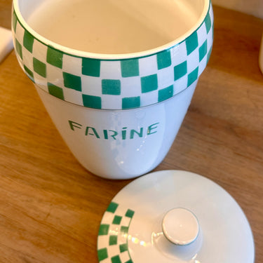 Voorraadpot - Nimy - décor met groene blokjes en opschrift FARINE