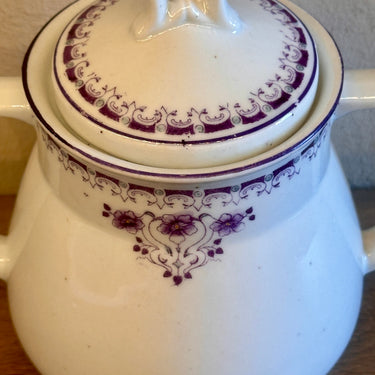 Suikerpot - ongemerkt maar Mosa - décor 123 met bloemen in lila-paars