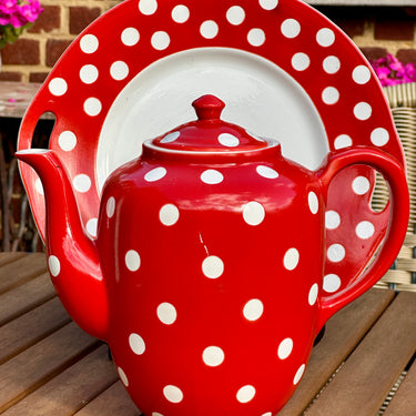 Koffiepot - groot model - Nimy - décor van witte bolletjes/polka dots op rode ondergrond