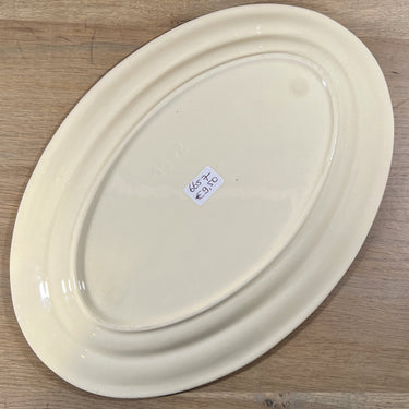Schaal / Bord - plat, ovaal, model - ongemerkt, blindmerk 1142 - aérosoldecor/spuitdecor van blauwe bloemen