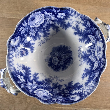 Schale / Obstschale - auf Fuß - Boch Frèrer Kèramis - Dekor JARDINIERE in liquid blue
