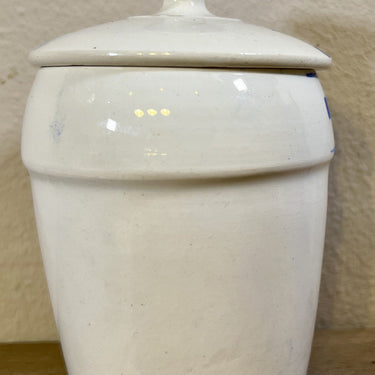 Vorratsdose - kleines Modell - Nimy - in creme mit blauem Schriftzug EPICES und Würfeldekor