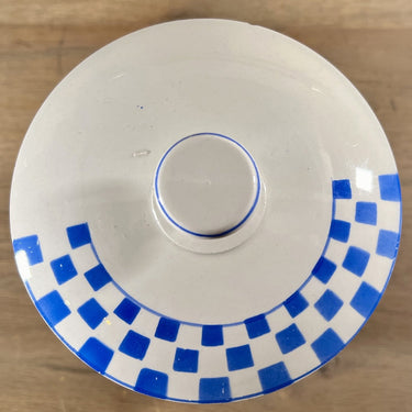 Vorratsdose - großes Modell - Nimy - in creme mit blauem Schriftzug CHICORÉE und Würfeldekor