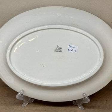 Bowl / Plate - flat, oval, larger model - Petrus Regout - decor 878 in red, pink and green with red/brown filet edge
