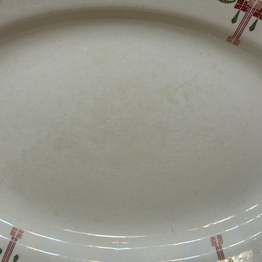 Bowl / Plate - flat, oval, model - Petrus Regout - decor 878 in red, pink and green with red/brown filet edge