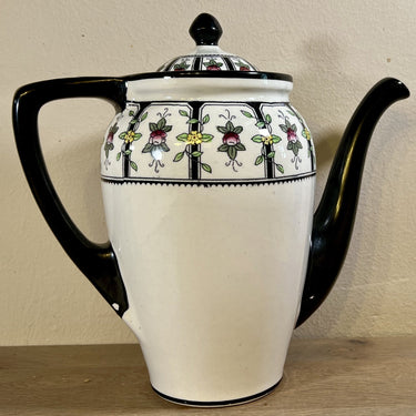 Coffee pot - Petrus Regout - MODEST decor with small flowers and in black