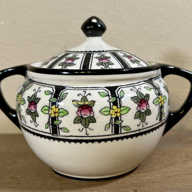 Sugar bowl - Petrus Regout - MODEST decor with small flowers and made in black