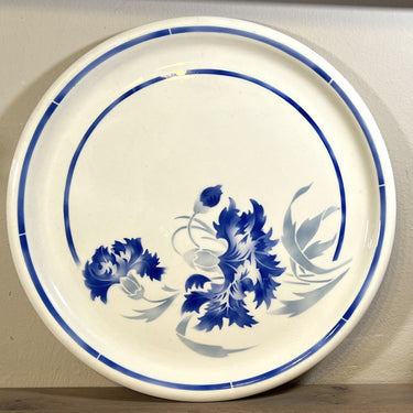 Cake stand / Cake plateau - flat model - K&amp;G Luneville - ANNIE decor - spray decor of blue cornflowers