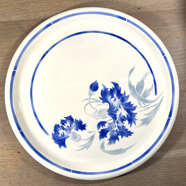 Cake stand / Cake plateau - flat model - K&amp;G Luneville - ANNIE decor - spray decor of blue cornflowers