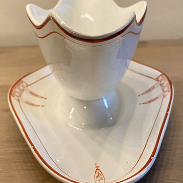 Gravy boat / sauce boat - Moulin des Loups &amp; Hamage, Orchies - brown-red Art-Nouveau décor