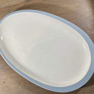 Bowl / Plate - flat, egg-shaped model - Petrus Regout - decor with celadon/grey-blue edge