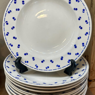 Tiefer Teller / Suppenteller / Pastateller - Boch - Dekor mit Doppelkugeln / Doppelpunkten / Doppelpois in blau