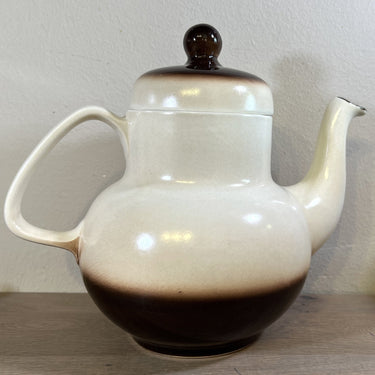 Kaffeekanne - Boch - Dekor SIERRA (Steinzeug?) in creme mit braunem Rand - Form MENUET