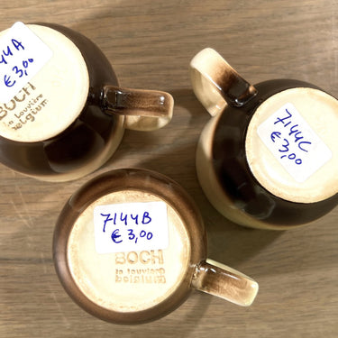 Espressotasse / Mokkatasse - ohne Untertasse - Boch - Dekor SIERRA (Steinzeug?) in creme mit braunem Rand