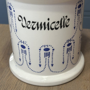 Voorraadpot - ongemerkt (Nimy?) - Art Deco décor uitgevoerd in blauw met opschrift VERMICELLE