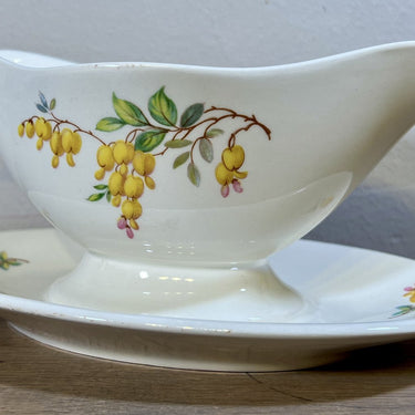 Gravy boat / Sauce boat - Petrus Regout - GOLDEN RAIN decor with yellow (bell) flowers