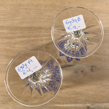 Glas / Champagnerglas auf Fuß - VMC Reims (Verreries Mècaniques Champenoises) - Harlekin in Blau