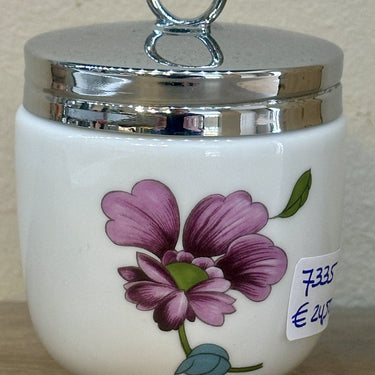 Egg coddler - Royal Worcester - ASTLEY FLOWERS decor (1970s-1980s) with purple-white, violet and orange flower decoration