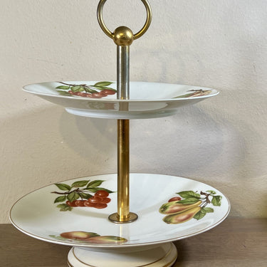 Etagere / Cake stand - 2-tier - Porcelain de Paris - decor of pears, apples and cherries