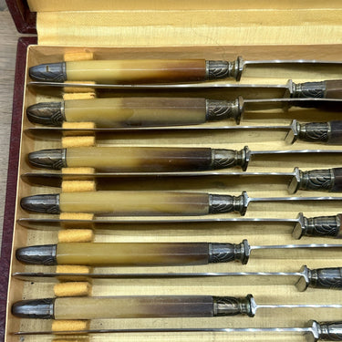 Ca. 12x Messer in Box - Rostfrei, nicht oxidierbar - Knochengriff mit versilberter Spitze