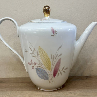 Coffee pot / Teapot - porcelain - Bavaria / Wunsiebel - decor CLAUDIA with colored stylized leaves