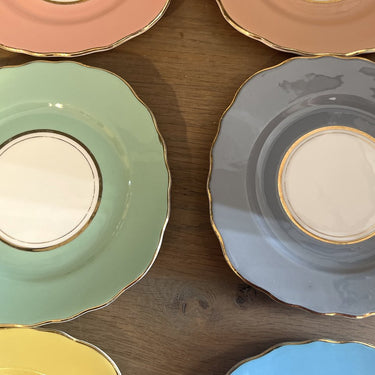 Set of 6 cake plates - square model - Colclough Bone China - available in various pastel colours