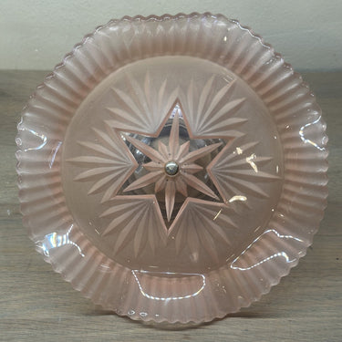 Präsentationsschale / Keksschale - Modell aus rosa Milchglas auf Chromsockel