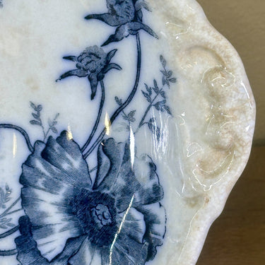 Präsentationstablett - niedriges Modell - Nimy-Mouzin LeCat - Dekor mit Vogel zwischen Blumen in flüssigem Blau