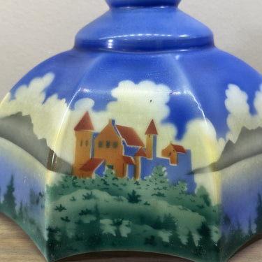 Lampenschirm - 8-eckig - Art Deco - mit Bild von Schloss und Segelboot