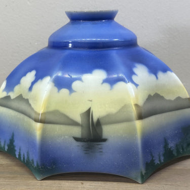 Lampenschirm - 8-eckig - Art Deco - mit Bild von Schloss und Segelboot