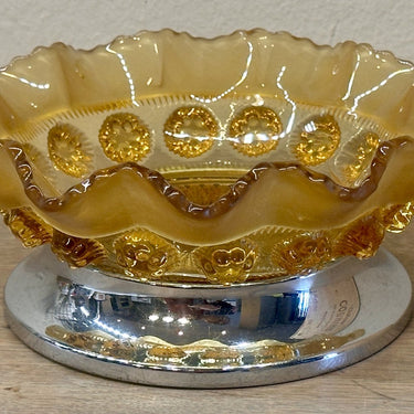 Bonbonschale - kleines Modell aus braunem Glas mit Chromfuß