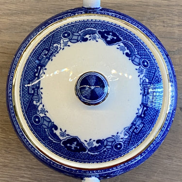 Sugar bowl - Victoria porcelain - decor WILLOW blue with gold-colored lines