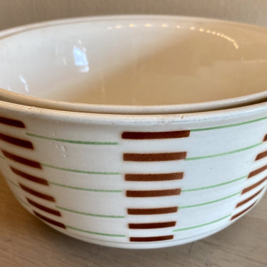 Nesting bowls - two pieces - Steingutfabrik Torgau - sprayed decoration of brown and green stripes