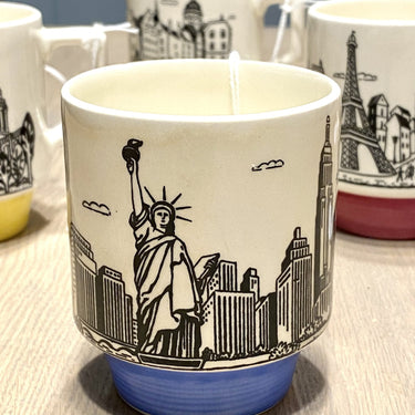 Tasse - Untertasse fehlt - die Sphinx / Petrus Regout - Dekor METROPOLE - Stadt: NEW YORK - Modell CHARMAINE - gebürstetes Blau