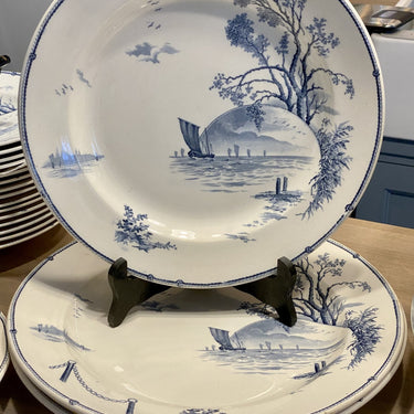 Bowl - round - Petrus Regout - decor MARINES grey/blue on off-white/cream background
