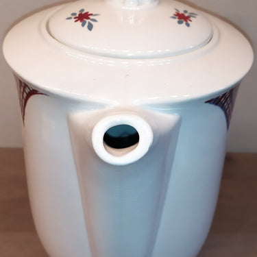 Koffiepot créme - St. Amand - décor van rood/grijs en paarse bloemetjes