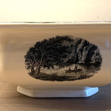 Terrine / Dekschaal vierkant kleiner model - zonder deksel - Societe Ceramique Maestricht - serie LANDSCHAP zwart / wit