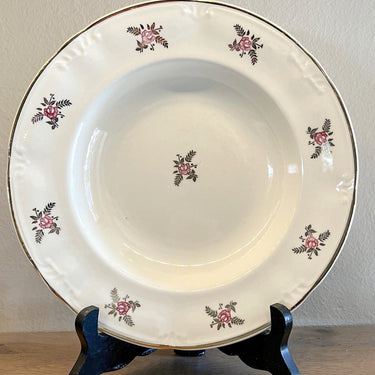 Deep plate / Soup plate / Pasta plate - Boch La Louvière - shape CAPRI - decor SUZON with pink roses / gold color