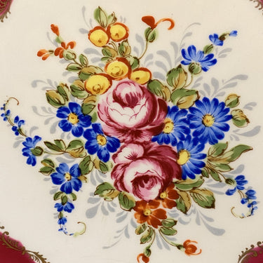 Plate - large - Pillivuyt - porcelain - Rehaussé main - burgundy edge