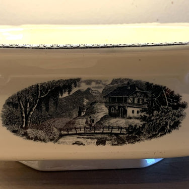 Terrine / Dekschaal vierkant groter model - zonder deksel - Societe Ceramique Maestricht - serie LANDSCHAP zwart / wit