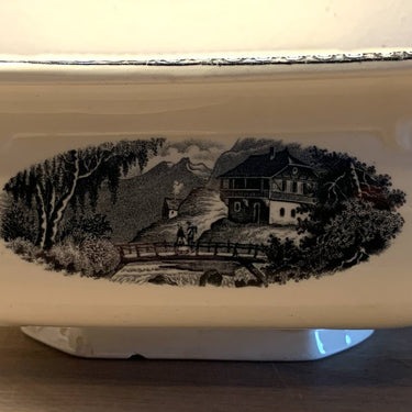 Terrine / Dekschaal vierkant groter model - zonder deksel - Societe Ceramique Maestricht - serie LANDSCHAP zwart / wit