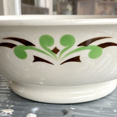 Kartoffelschüssel / Salatschüssel – Petrus Regout – Dekor 325 Art Deco – grün mit braun