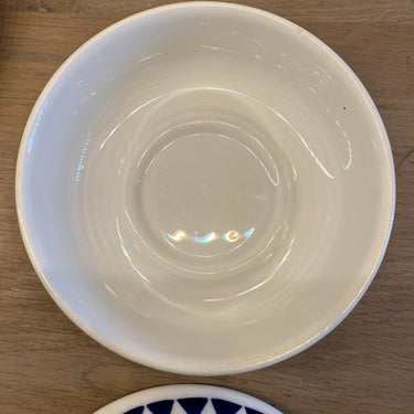 Zeepdoosje - rond - ongemerkt - decor van blauwe driehoekjes
