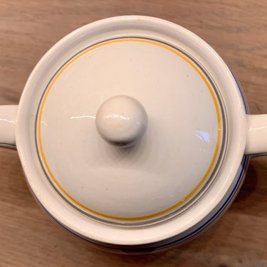 Sugar bowl - Petrus Regout - decor of grey with blue and yellow